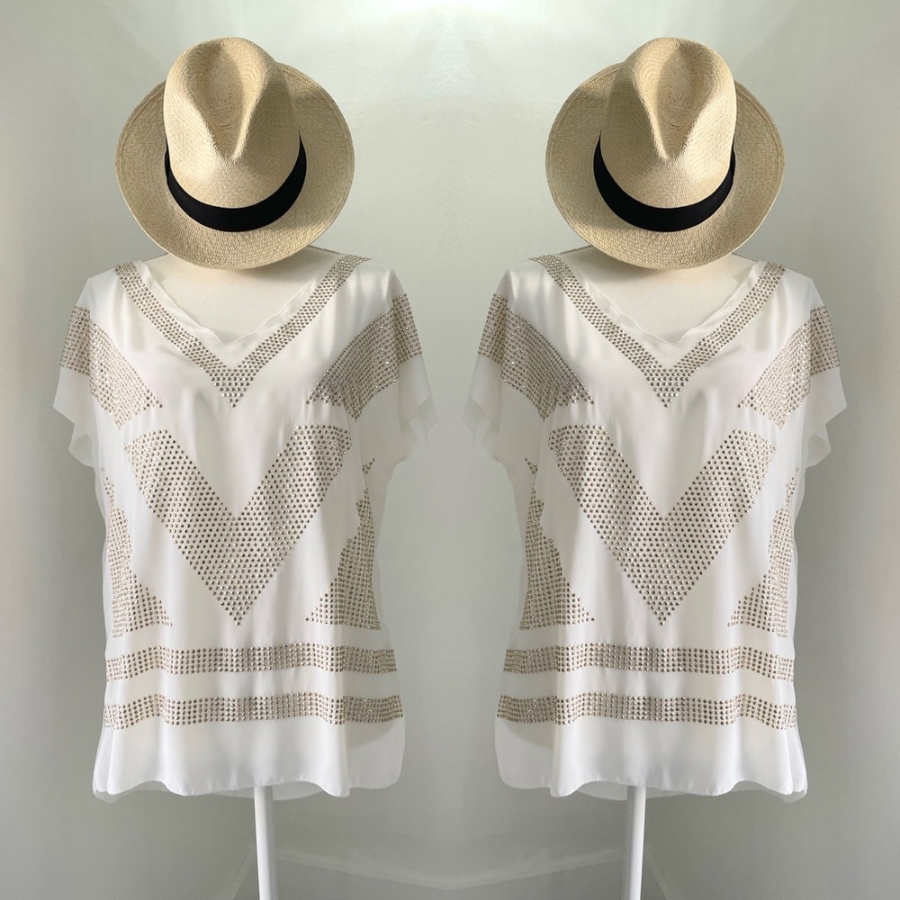Morgan white v neck summer chiffon top size L
